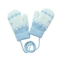 thumbnail image 1 of Kids Mittens Winter Kids Knitted Thermal Mittens Lined Thick Cartoon Print with Neck Lanyard Soft Warm Cold Weather Handwear for Toddler Children Boys Mittens Light Blue 2 Years-6 Years, 1 of 3