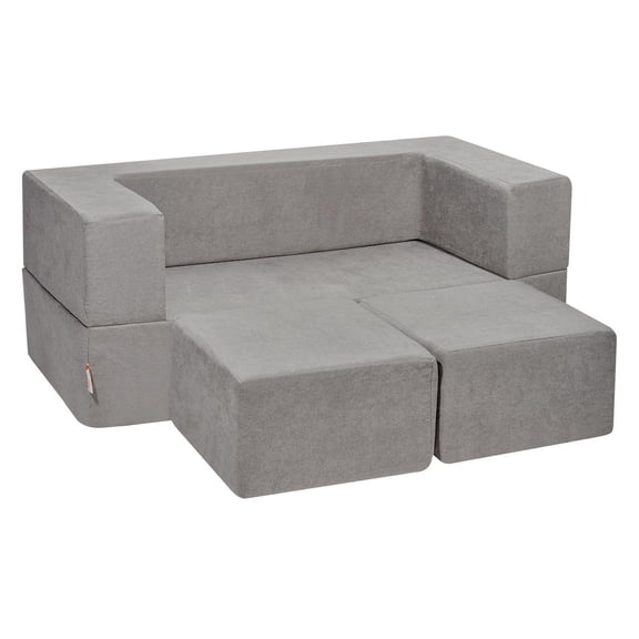 Kids Modular Play Couch 4Pcs Sofa Bed with Removable Grey Cover for Toddlers Boys Girls