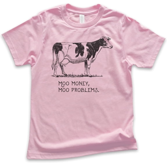 Kids Moo Money Moo Problems Cow Shirt, Youth Kids Boy Girl T-Shirt, Farm Animal Shirt, Cute Cow Shirt, Light Pink, Medium