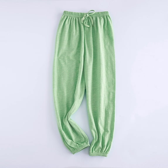 Kids' Mosquito-Repellent Pants, Cotton Linen Elastic Cuff Loose Fit Lounge and Sleep Pants for Boys and Girls, Breathable and Comfortable for Home Wear, Outdoor Protection, Relaxed Activities - Green