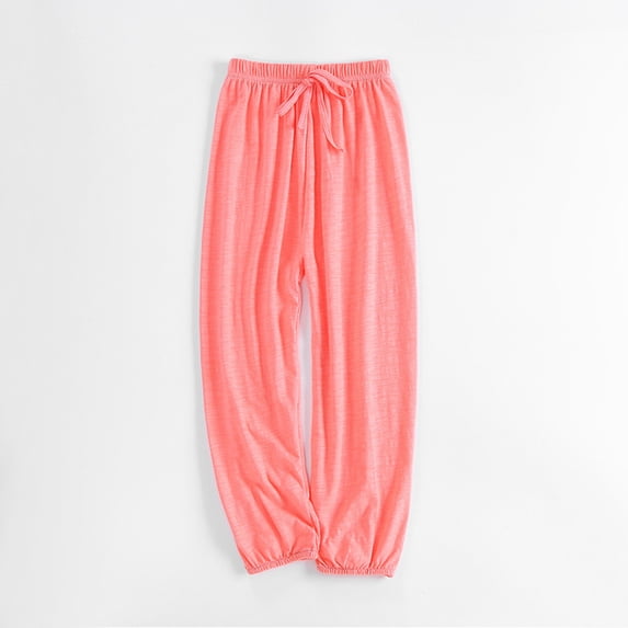 Kids' Mosquito-Repellent Pants, Cotton Linen Elastic Cuff Loose Fit Lounge and Sleep Pants for Boys and Girls, Breathable and Comfortable for Home Wear, Outdoor Protection, Relaxed Activities - Pink