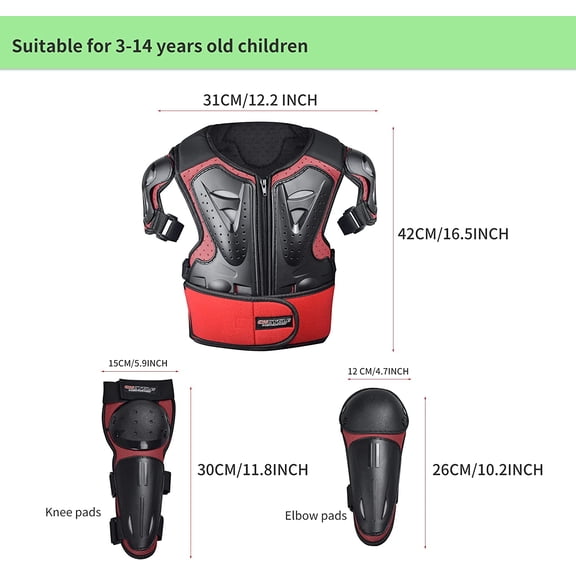 Kids Motorcycle Armor Suit Dirt Bike Gear Chest Protector Motocross for Kids Dirt Bike Chest Protective Gear with Elbow Knee Pads Guards for Cycling