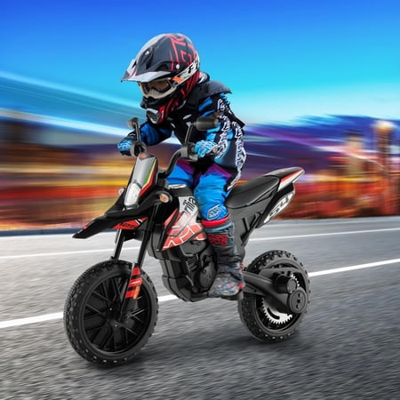 Kids Motorcycle, Licensed Aprilia RX125 12V Ride on Electric Dirt Bike with Training Wheels, Spring Suspension, Battery Powered Off Road Motorbike Toy-Red