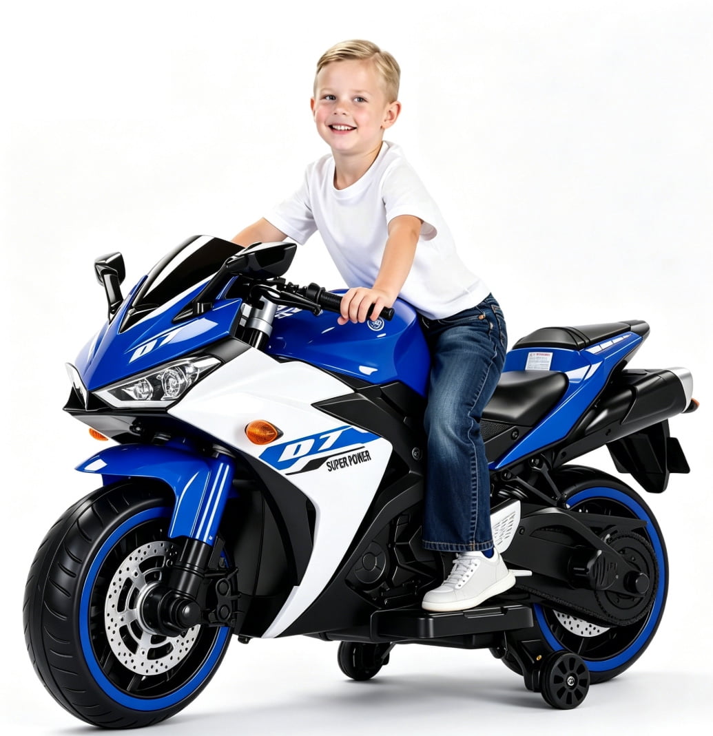 Kids Motorcycle Ride On Toy, 2 Seats Battery Powered Ride On Bike, Electric Motorcycle for Kids Ages 3-8 Years, 4Mph Max, Christmas Toy Gifts,Blue