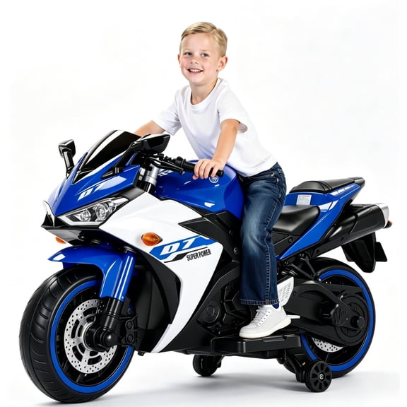 Kids Motorcycle Ride On Toy, 2 Seats Battery Powered Ride On Bike, Electric Motorcycle for Kids Ages 3-8 Years, 4Mph Max, Christmas Toy Gifts,Blue