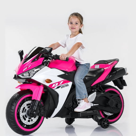 Kids Motorcycle Ride On Toy, Two Seats Battery Powered Ride On Bike, Electric Motorcycle for Kids Ages 3-8 Years, 4Mph Max, Christmas Toy Gifts,Pink