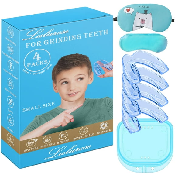 Kids Mouth Guard Blue for Grinding Teeth 4 Pack Moldable for Clenching Teeth Including Hygiene Case & Gel Ice Pack