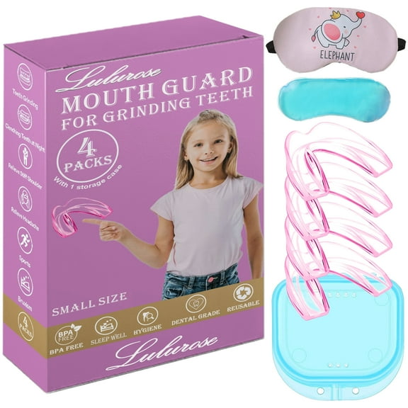 Kids Mouth Guard for Grinding Teeth 4 Pack Moldable Pink Including Hygiene Case & Gel Ice Pack