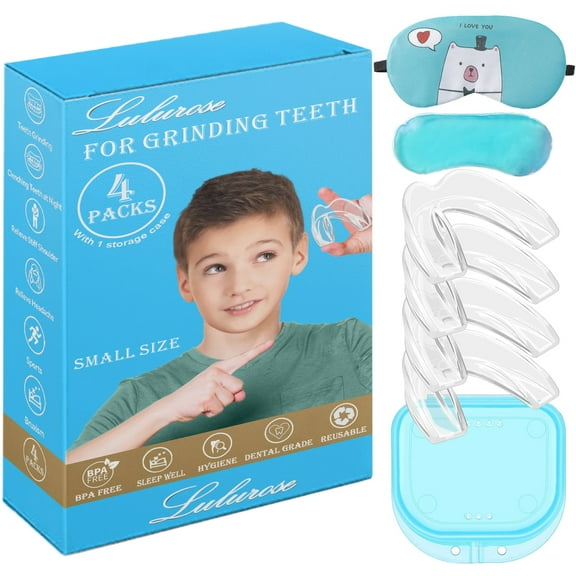 Kids Mouth Guard for Teeth Grinding Small Size 4 Pack Moldable Including Hygiene Case and Gel Ice Pack