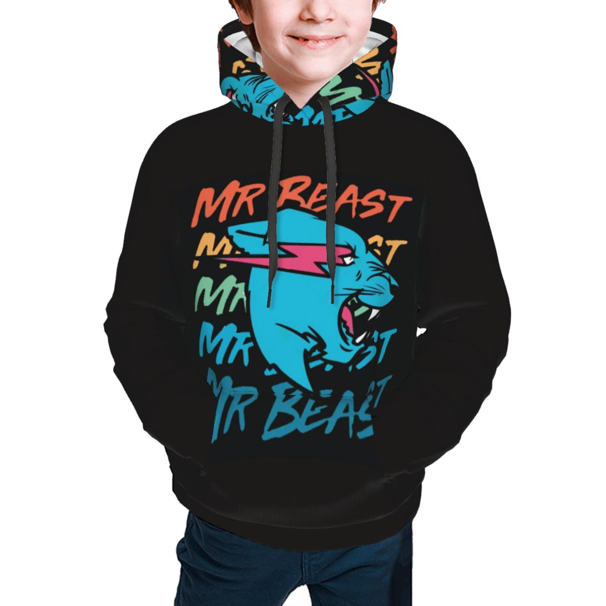 Kids Mr-Beast Hooded Sweatshirt 3D Pullover Hoodie for Boys with