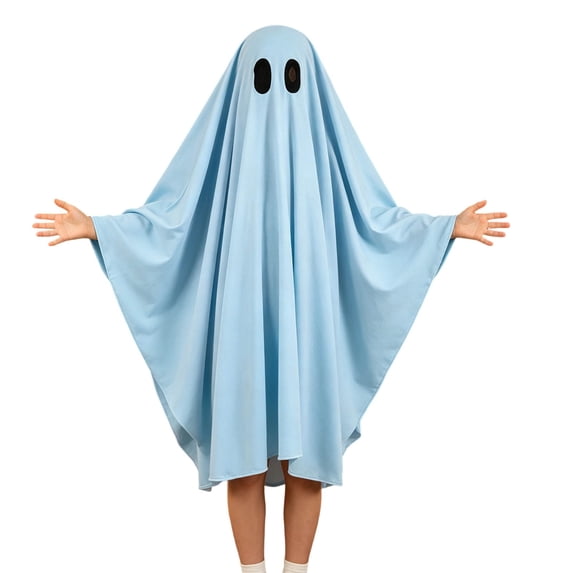 K-i-ds Multicolor Ghost Cloak, Lightweight Flowy Ghost Cape With Eye Cutouts Halloween Party Outfit