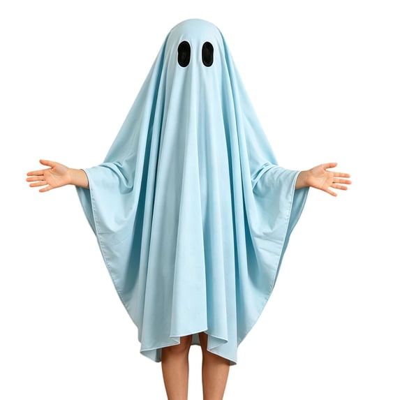 K-i-ds Multicolor Ghost Cloak, Lightweight Flowy Ghost Cape With Eye Cutouts Halloween Party Outfit