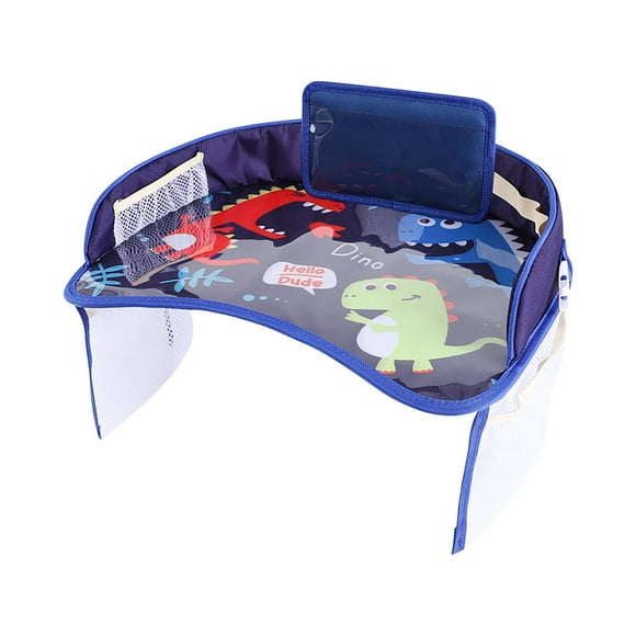 Kids Multifunctional Car Seat Tray Drawing Table Travel Activity Snack Board with Tablet Pouch Mesh Pockets Sturdy Portable Easy Clean for High Chair Stroller 42x32x8cm