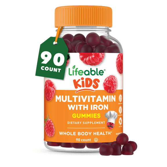 Kids Multivitamin with Iron Gummies | Great Tasting Vitamins for Kids | Vegetarian non-GMO Childrens Multivitamin | 90 Gummies | Lifeable