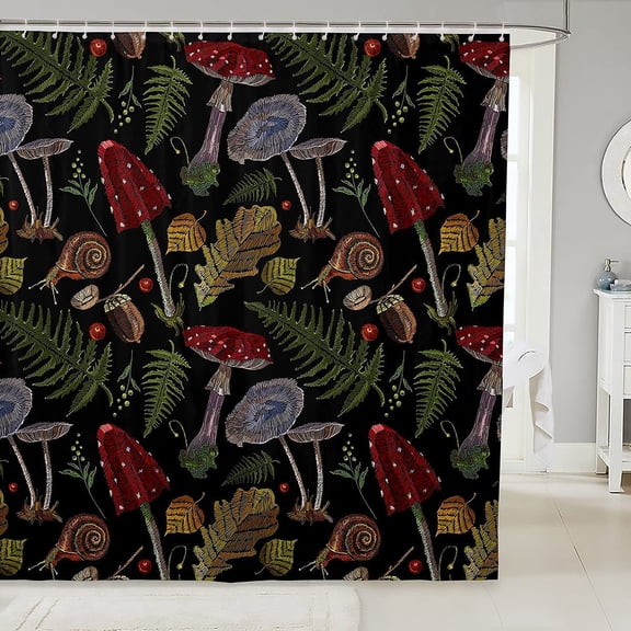 Kids Mushroom Shower Curtain Mushrooms Snail Leaf Bath Curtain for Bathtubs Bathroom Nature Botanical Animal Decor Bathroom Shower Curtain Set Wild Plants Fabric Bath Curtain 72"x72"