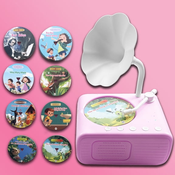 Kids Music Record Player with Speakers - Bluetooth Story Music Speaker Machine, Gifts for Toddlers, Pink