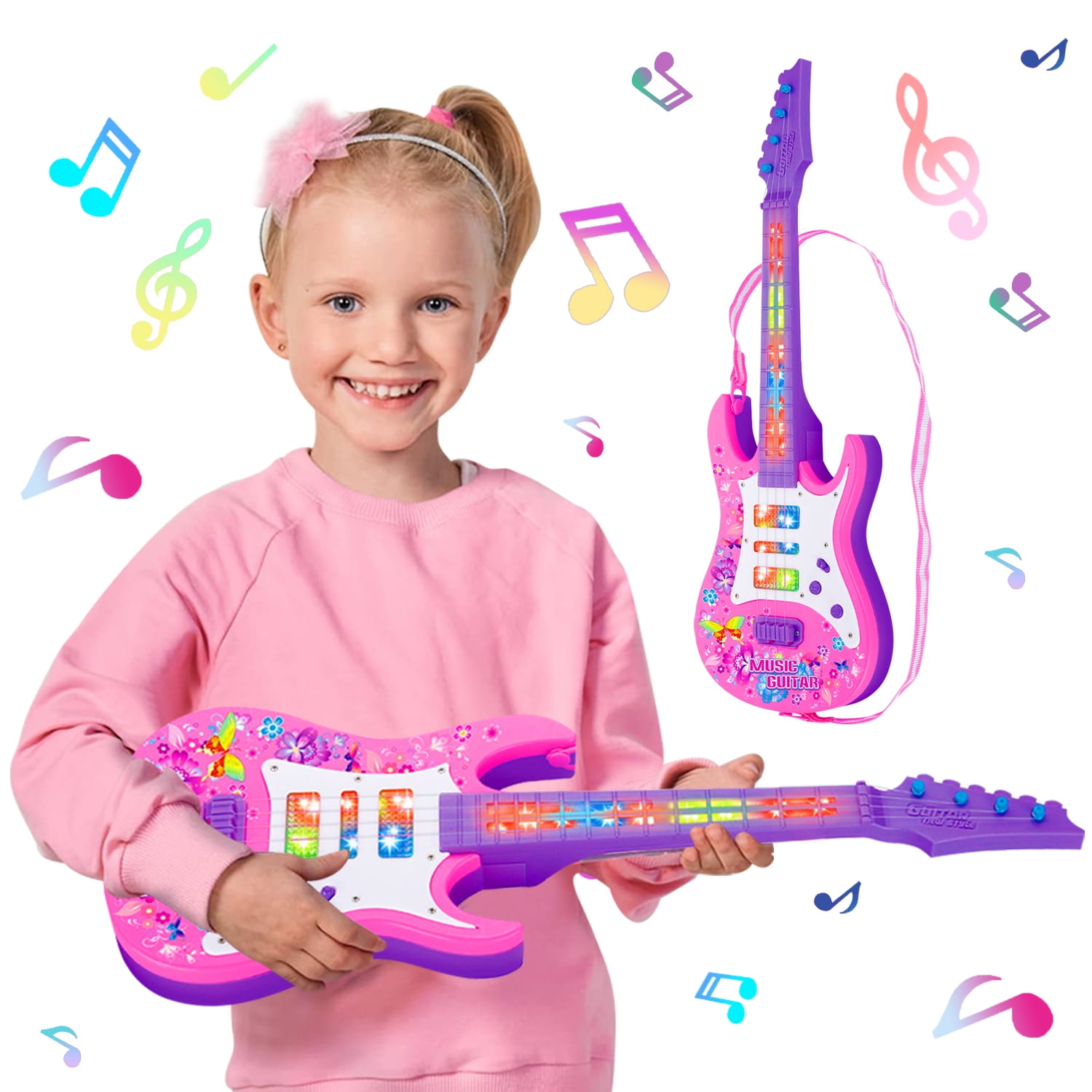 Kids Musical Instrument Toy, Guitar Toy for Toddler Girls 3 4 5 6 7 years old, Birthday Gift Pretend Play Musical Instruments