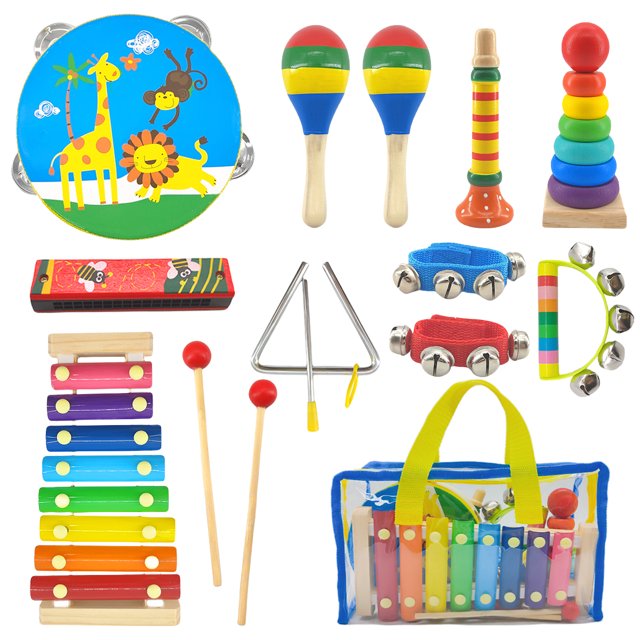 Kids Musical Instruments Set, 14pcs Wooden Percussion Instruments for