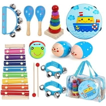 Kids Musical Instruments Sets, 12pcs Wooden Percussion Instruments Toys Tambourine Xylophone for Kids Playing Preschool Education, Early Learning Musical Toys for Boys and Girls Gift