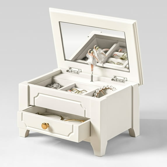 Kids Musical Jewelry Box with Lock and Mirror, Wooden Jewelry Organizer with Spinning Ballerina and You Are My Sunshine Music, Home Decor & Gifts for Girls