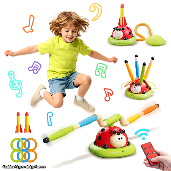 Kids Musical Jump Toys-3in1 Stomp Toss Trainer and Stomping Launch Game with RC for Outdoor Play