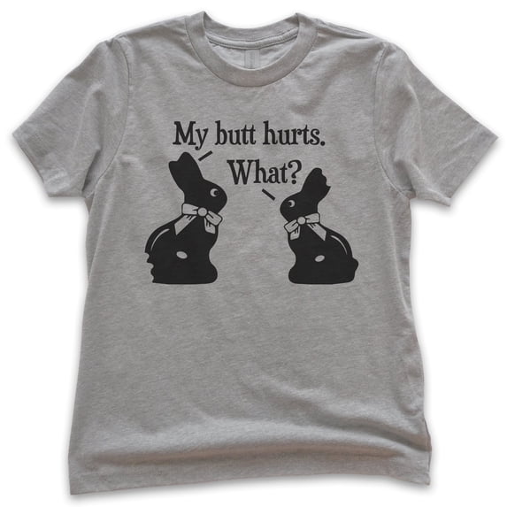 Kids My Butt Hurts Chocolate Bunny Shirt, Youth Kids Boy Girl T-Shirt, Easter Shirt, Chocolate Rabbit Cute Shirt, Dark Heather Gray, Medium