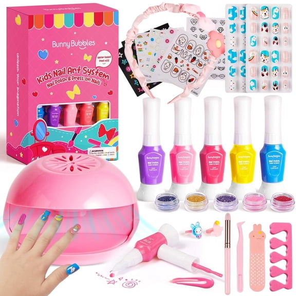 Kids Nail Polish Kit with Nail Dryer, 69PCs Nail Art Makeup Toy Set for Kids, Birthday Presents for 7 8 9 10 11 12 Year Old Kids Party Cosmetic, Nails Pen Manicure Toddler Stuff