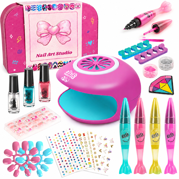 Kids Nail Polish Set with 4 Nail Art pens- Girl Gift - Nail Kit for Kids Ages 4-12, Kids Nail Polish Kit with Nail Dryer, Girl Stuff for Spa Makeup Manicures, Birthday Gifts for Girls Toy 6-12