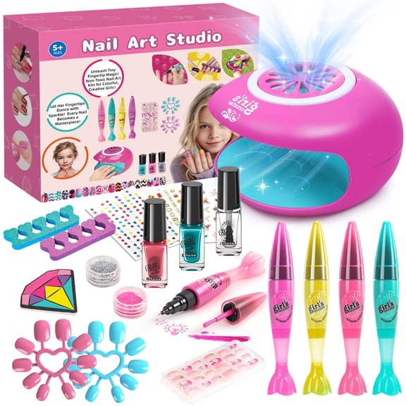 Kids Nail Polish Set with 4 nail art pens- Girl Gift - Nail Kit for Kids Ages 4-12, Kids Nail Polish Kit with Nail Dryer, Girl stuff for Spa Makeup Manicures, Birthday Gifts for Girls Toy 6 7 8-12