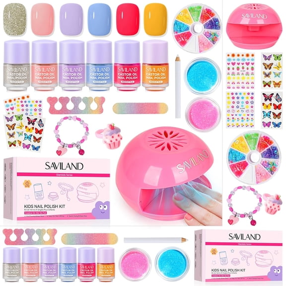 Kids Nail Polish Set for Girls Ages 6-12: Creative Art Studio Kit with Non Toxic Quick Dry Dryer Glitter Stickers Girl Stuff Birthday Gifts Age 7 8 9 10