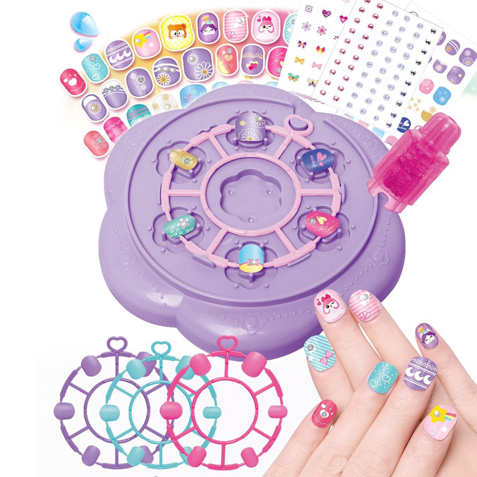 Kids Nail Polish Set for Girls, Nail Art Kit for Kids with All-in-One Organizer Nail Dryer, Polish, Stickers, Gems, Filer - Ideas Gift for Girls 6 7 8 9 10 11 12 - Dress-Up Toy