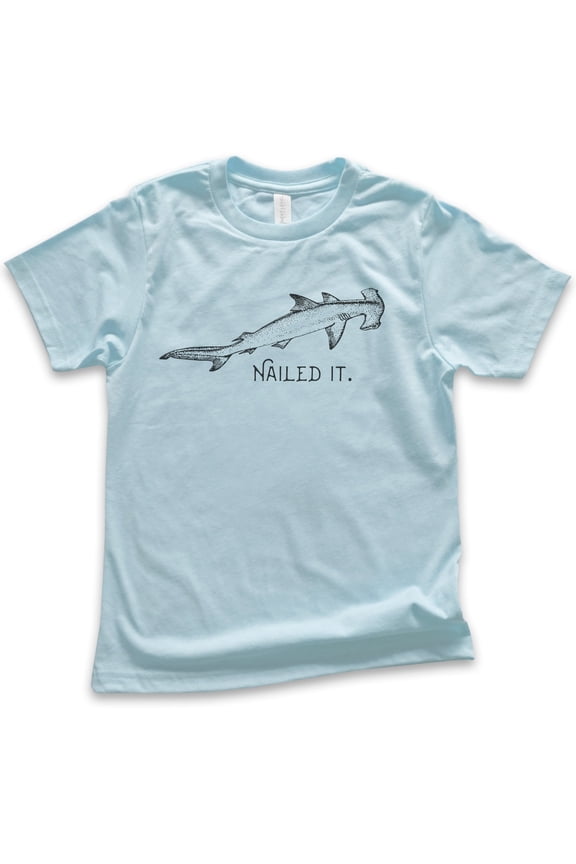 Kids Nailed It Hammerhead Shark Shirt, Youth Kids Boy Girl T-Shirt, Funny Shark Shirt, Funny Shark Tee Meme, Light Blue, X-Small