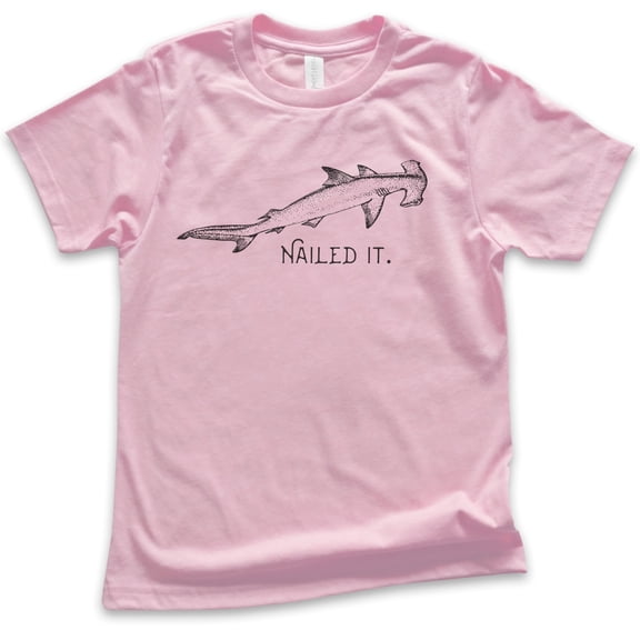 Kids Nailed It Hammerhead Shark Shirt, Youth Kids Boy Girl T-Shirt, Funny Shark Shirt, Funny Shark Tee Meme, Light Pink, Large