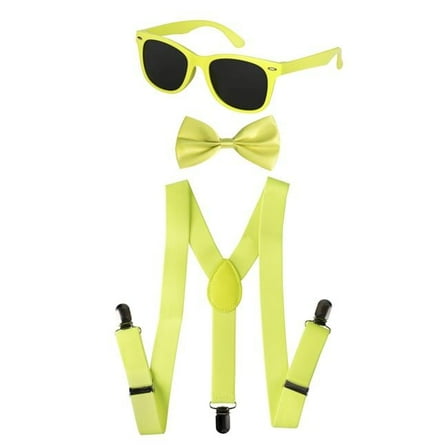 Kids Neon Suspender Bowtie Accessory Set, Yellow