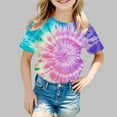 thumbnail image 1 of Kids Neon Tie Dye Shirt for Boys Girls Basic Short Sleeve Layering Tee (Purple 6-7 Years), 1 of 3