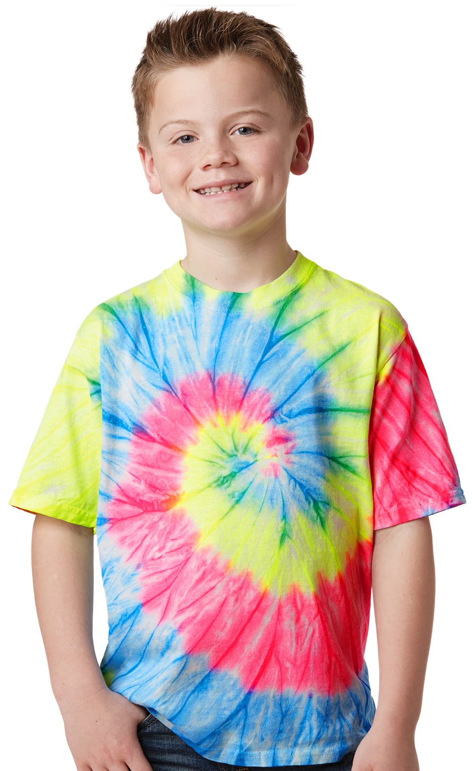 Unisex Kids Neon Tie Dye T-SHIRT Neon Rainbow, Small, 100
