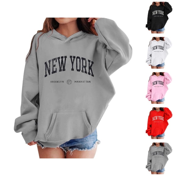 Kids New York Hoodies Long Sleeve Fashion Graphic Hooded Sweatshirt with Pockets for Boys Girls Pullover Tops