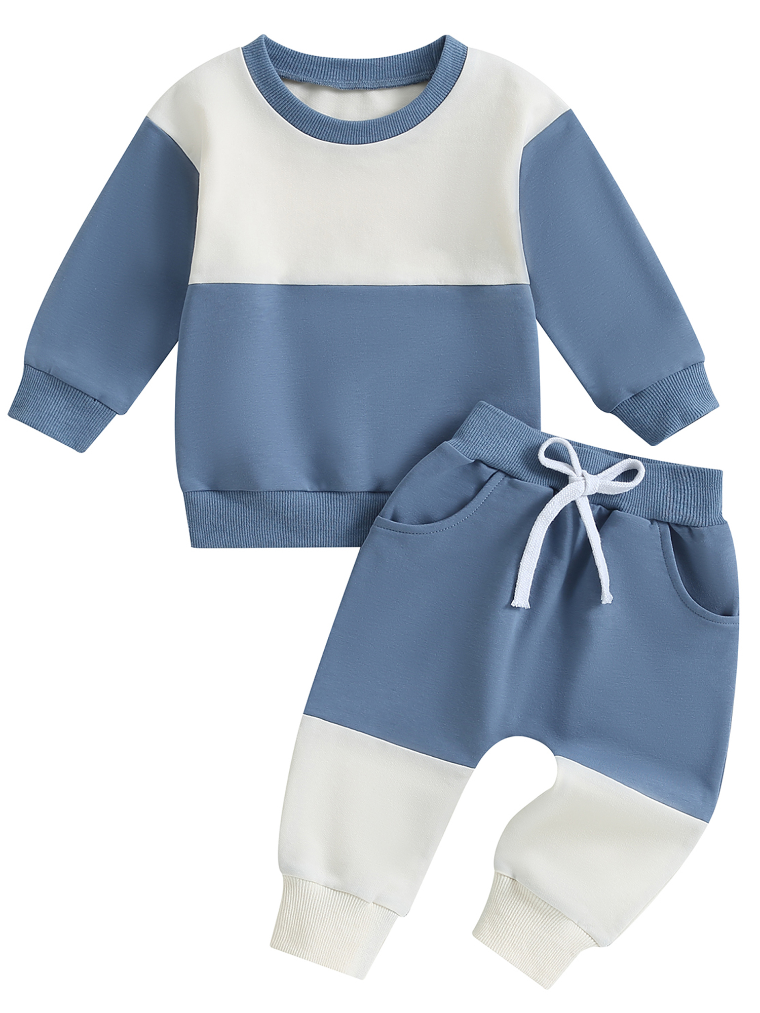 Kids Newborn Baby Boys Two Piece Outfits Set Contrast Pullover Long