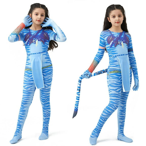 Kids Neytiri Cosplay Jumpsuit Halloween Aliens Bodysuit Outfit for 3-9T