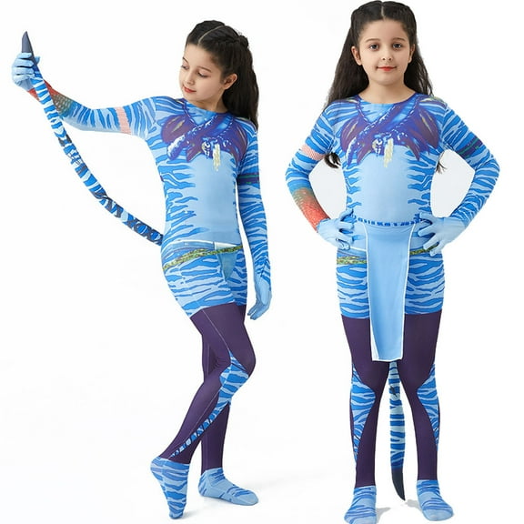Kids Neytiri Cosplay Jumpsuit Halloween Aliens Bodysuit Outfit for 3-9T