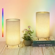 Kids Night Light Cylinder Small Dimmable Nightstand Light Linen Color Battery Free(Set of 2)
