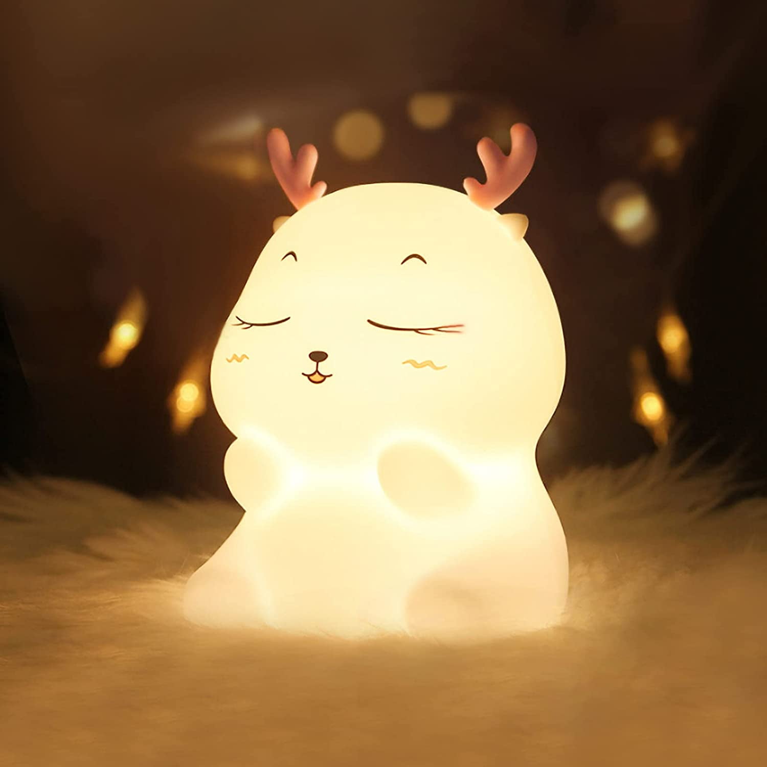 Kids Night Light Rechargeable Night Light Baby Lamp, 7 Colors LED Night Light Girls, Silicone Touch Bedside Lamp for Kids Adult Bedroom Decoration Newborn Gift (Deer)