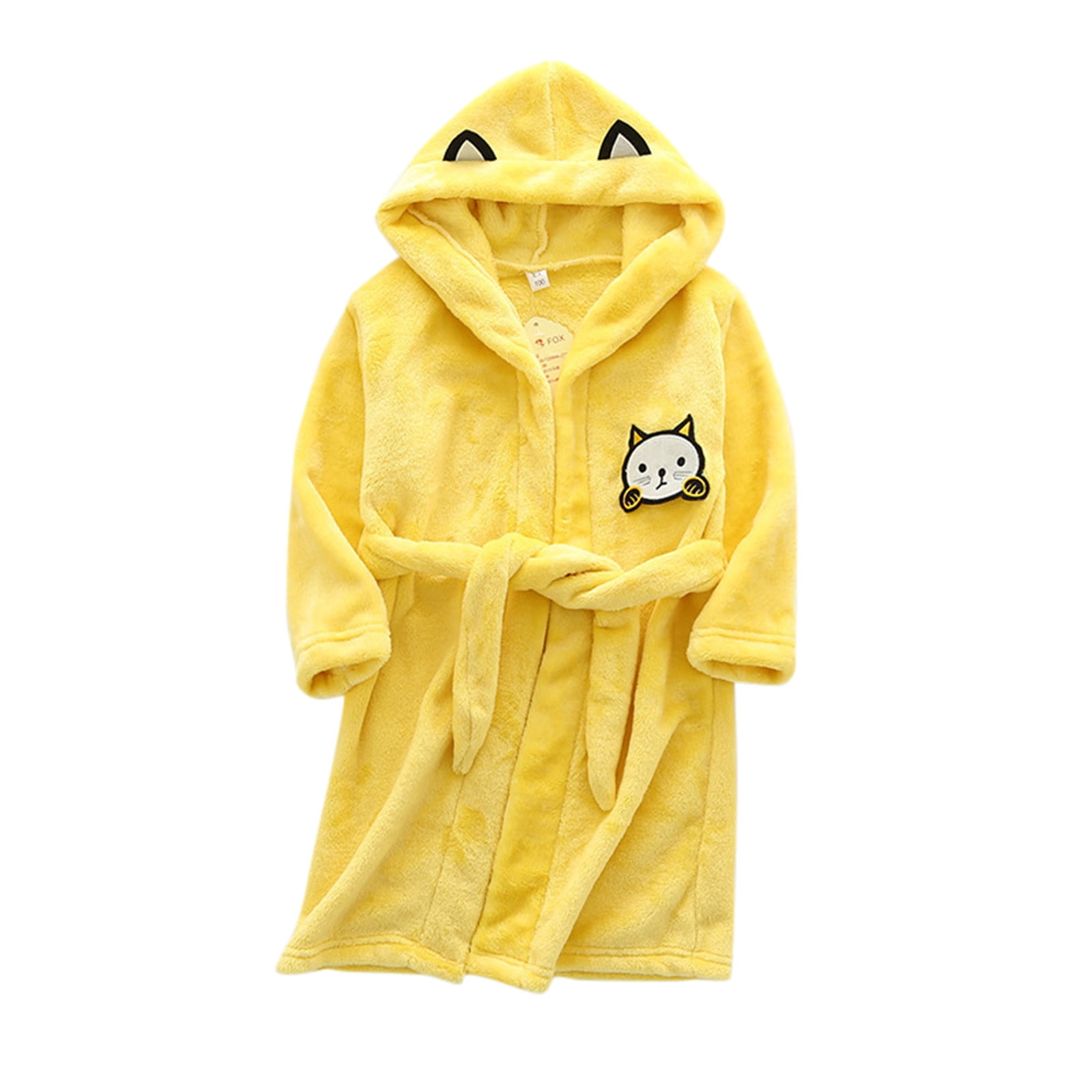 Kids Nightwears Boys Girls Cartoon Bathrobes Hooded Warm Flannel NightRobe Sleepwear Warm Cute