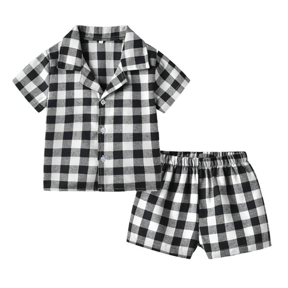 Toddler Boys Pajamas Girls Pjs Sets Baby Spring Plaid Cotton Short Sleeve Sleepwear Clothes Kids Sleepwear Pajama Sets,2-Piece,Size 6-12 Months
