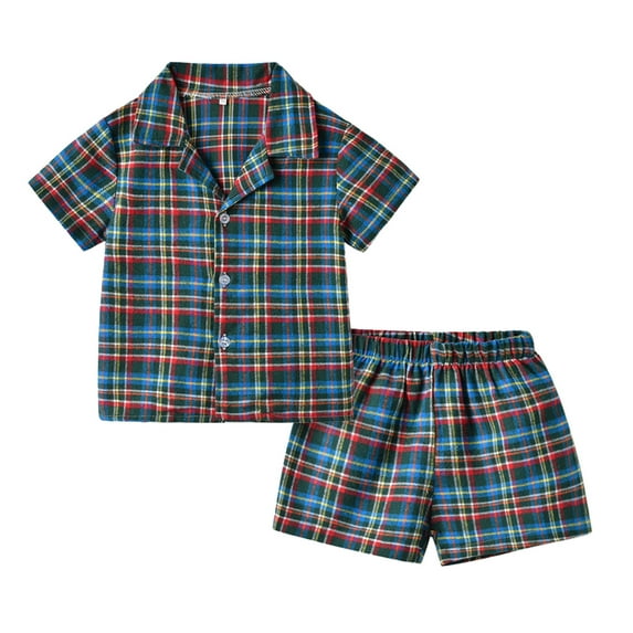 Kids Nightwears Girls Spring Summer Plaid Cotton Short Sleeve Sleepwear Pajamas Clothes Fall Winter Soft Loungewear For Child