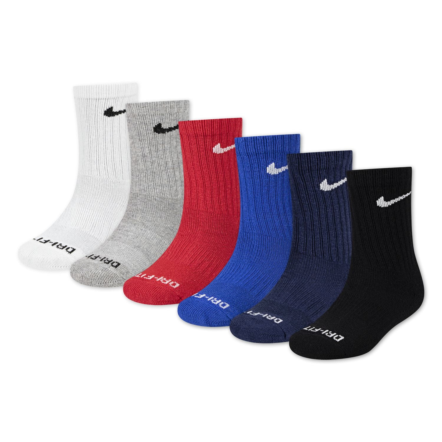 Kids Nike 6-Pack Dri-FIT Performance Crew Socks Color: Blue Size
