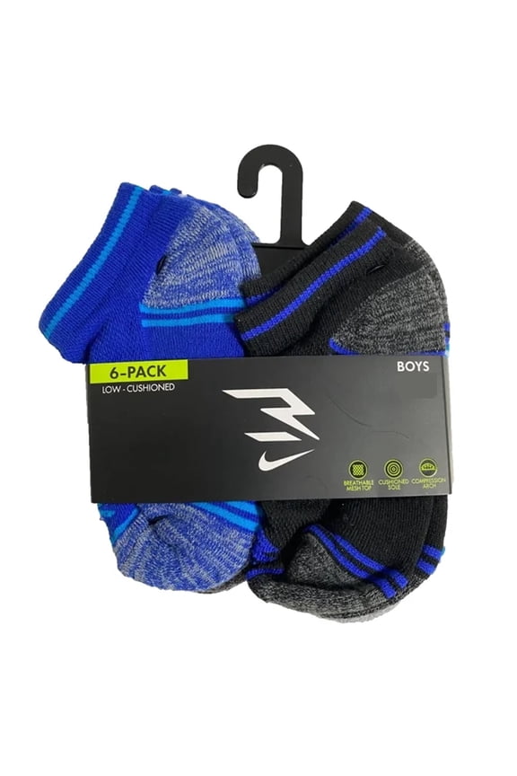 Kids Nike Socks 3BRAND 6-Pack by Russell Wilson Low Cut Sock Color: Blue Sock Size: 9-11
