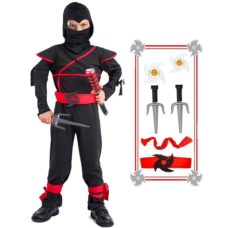 Kids Ninja Costume Set With Sword & Accessories - Complete Halloween Dress Up Outfit