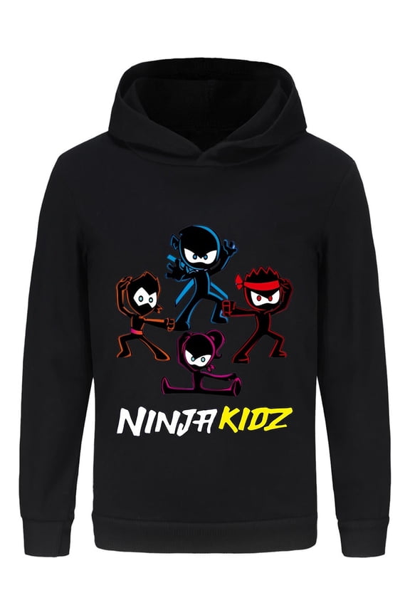 Kids Ninja Hoodie – Boys Girls Pullover with Cartoon Fighters Design, Long Sleeve Martial Arts Shirt
