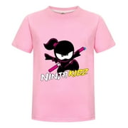 THOMBASE Kids Ninja Kidz Graphic Tee – Action-Packed Cartoon Ninja T-Shirt – Comfy Everyday Cotton Top for Boys and Girls